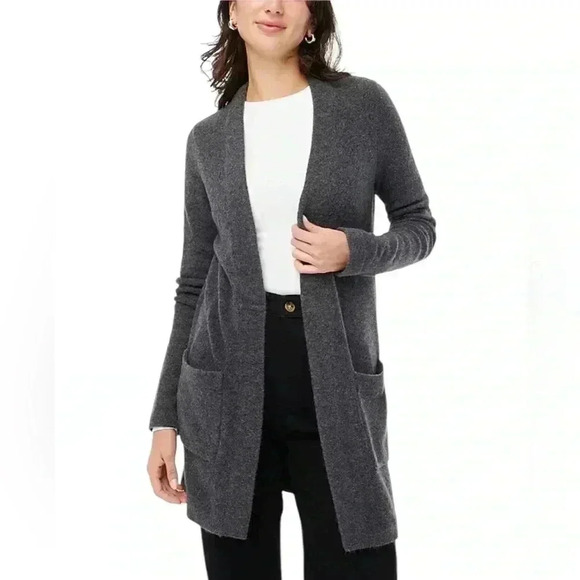 J Crew Cardigan sweater Women’s Large Black Merino Wool Blend Oversized. - Picture 1 of 11